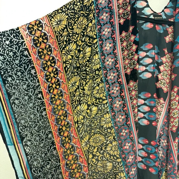 NWOT $200 SAACHI Mix Print Velvet Burnout Ruana Kimono - Boho Bohemian Top - Picture 6 of 9